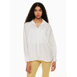 Wilfred Free White Boyfriend Linen Blend Relaxed Button Up Shirt 2XS XXS